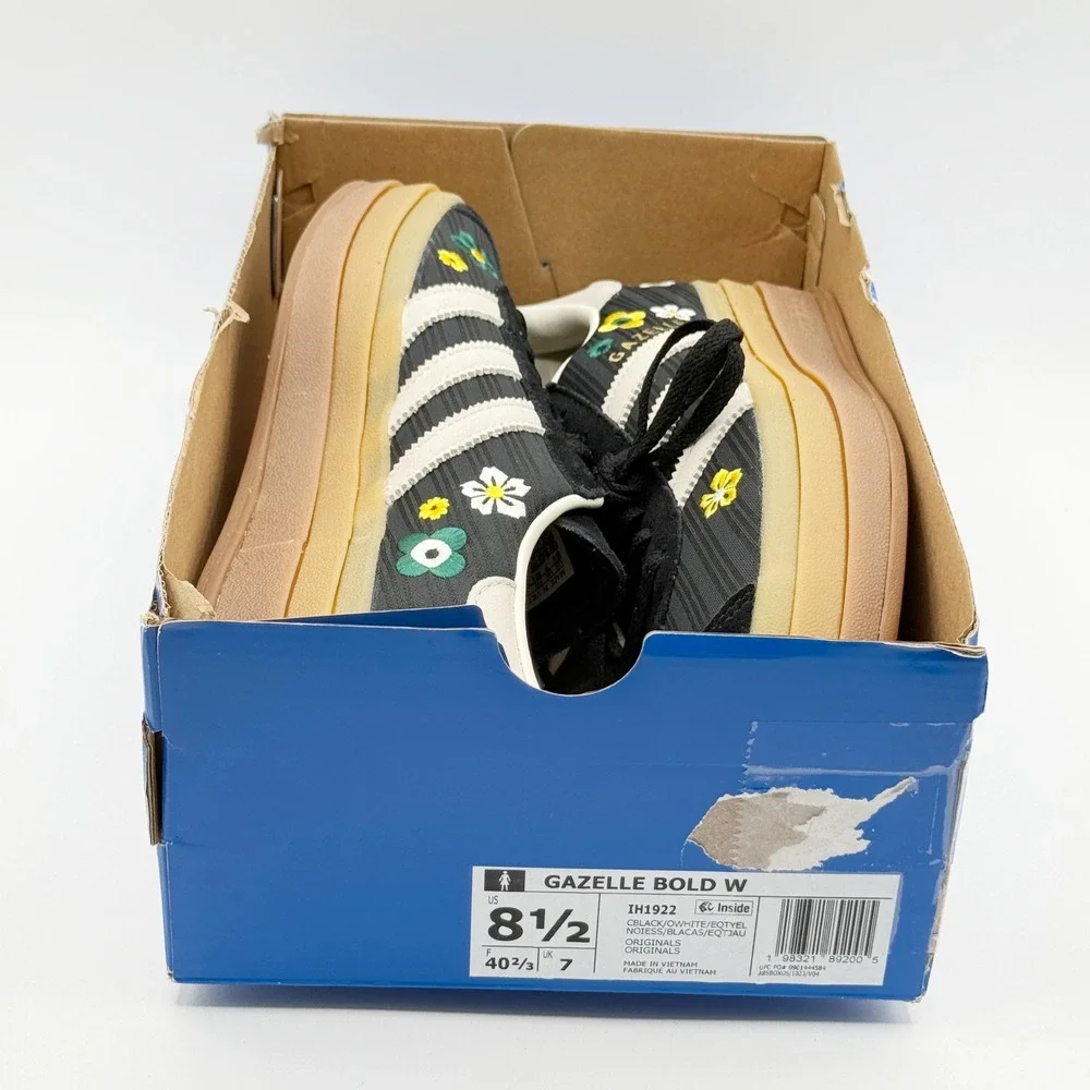 Adidas X Liberty London Gazelle Bold W Size 8.5 Black White Flowers IH1922, NEW